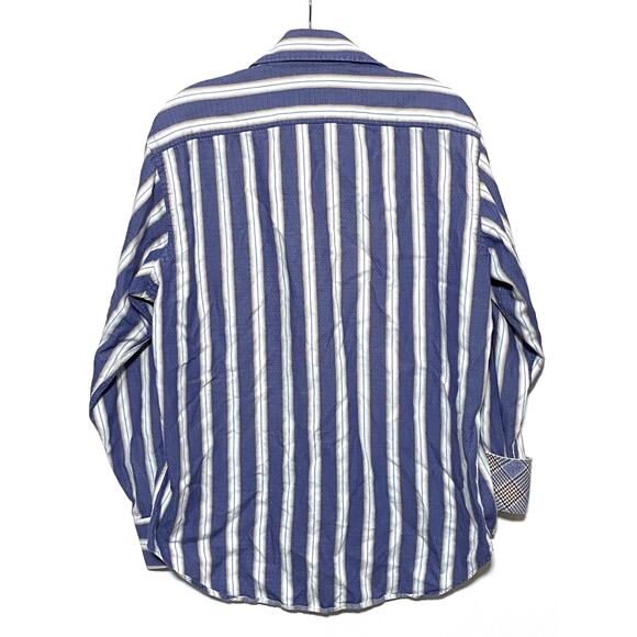 Thomas Dean Blue White Striped Button Down Shirt Mens M Flip Cuff Preppy Office - Picture 2 of 6